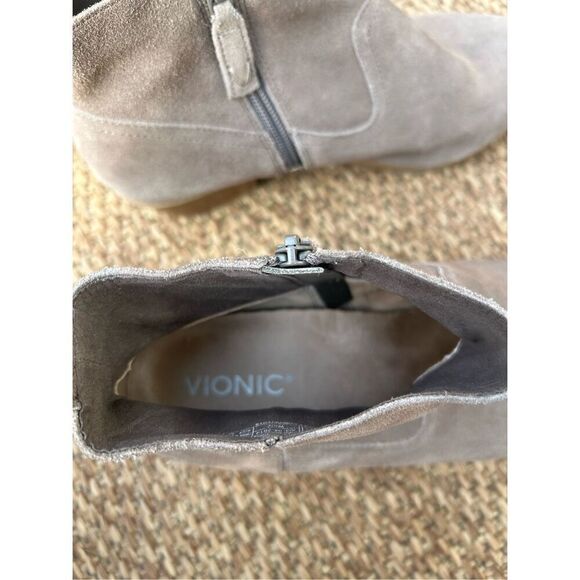 Vionic Womens Joy Vera Leather Stacked Heel Booties - Picture 8 of 9